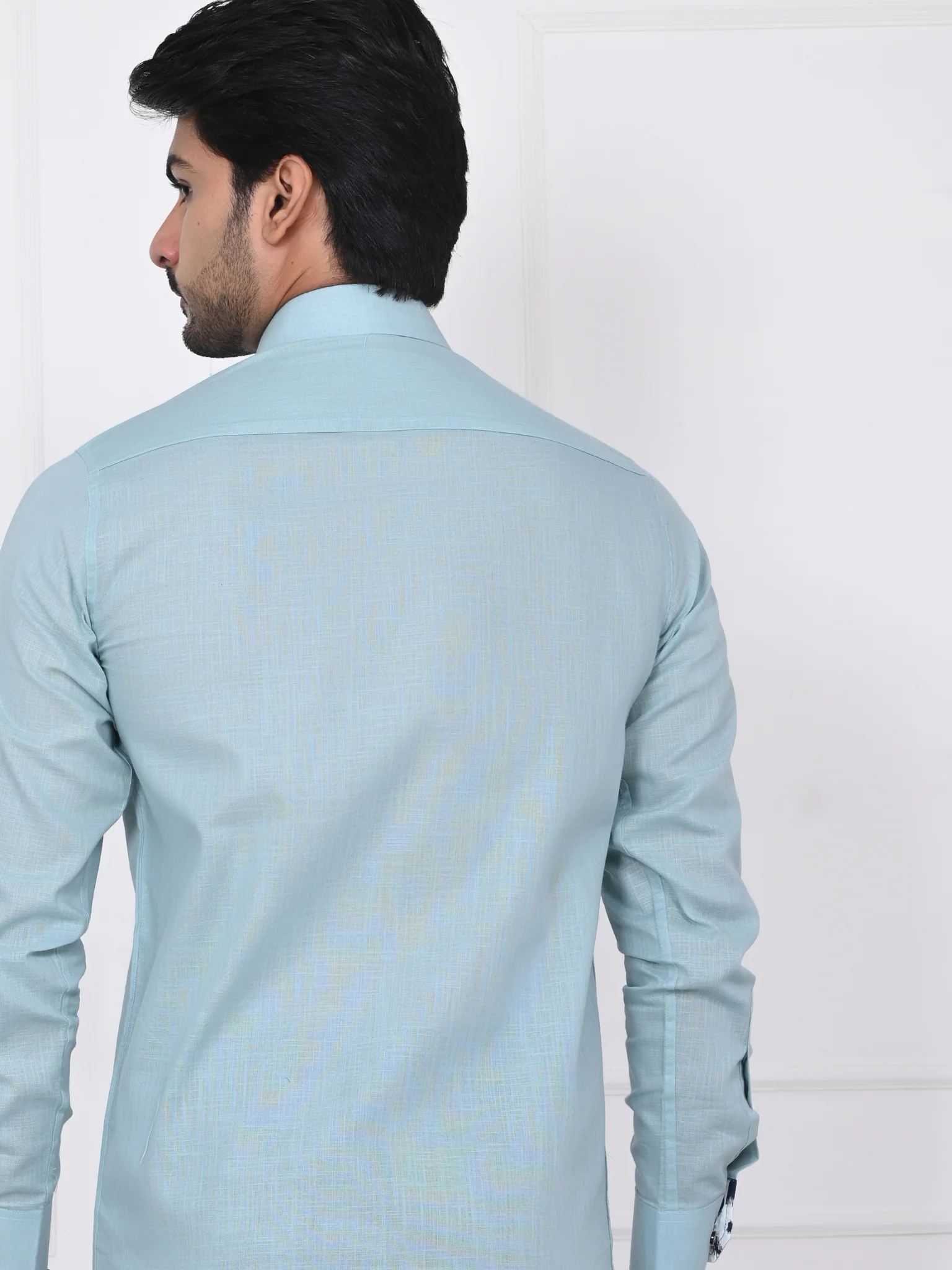 Sky Blue Linen Blend Shirt - Image 3