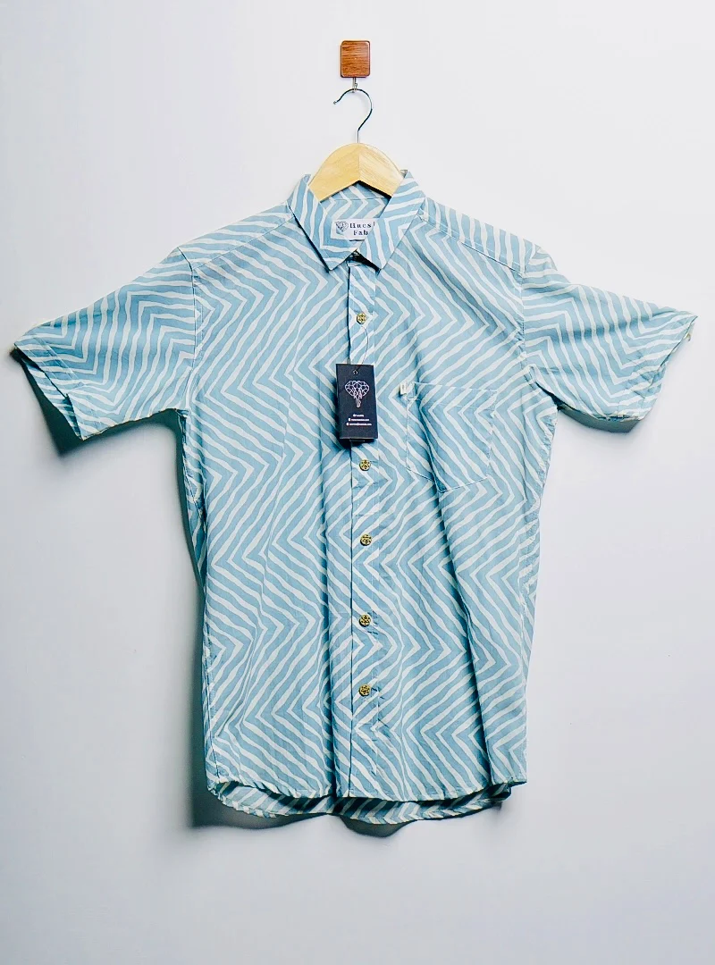 sky blue zigzag half-sleeves shirt - Image 2
