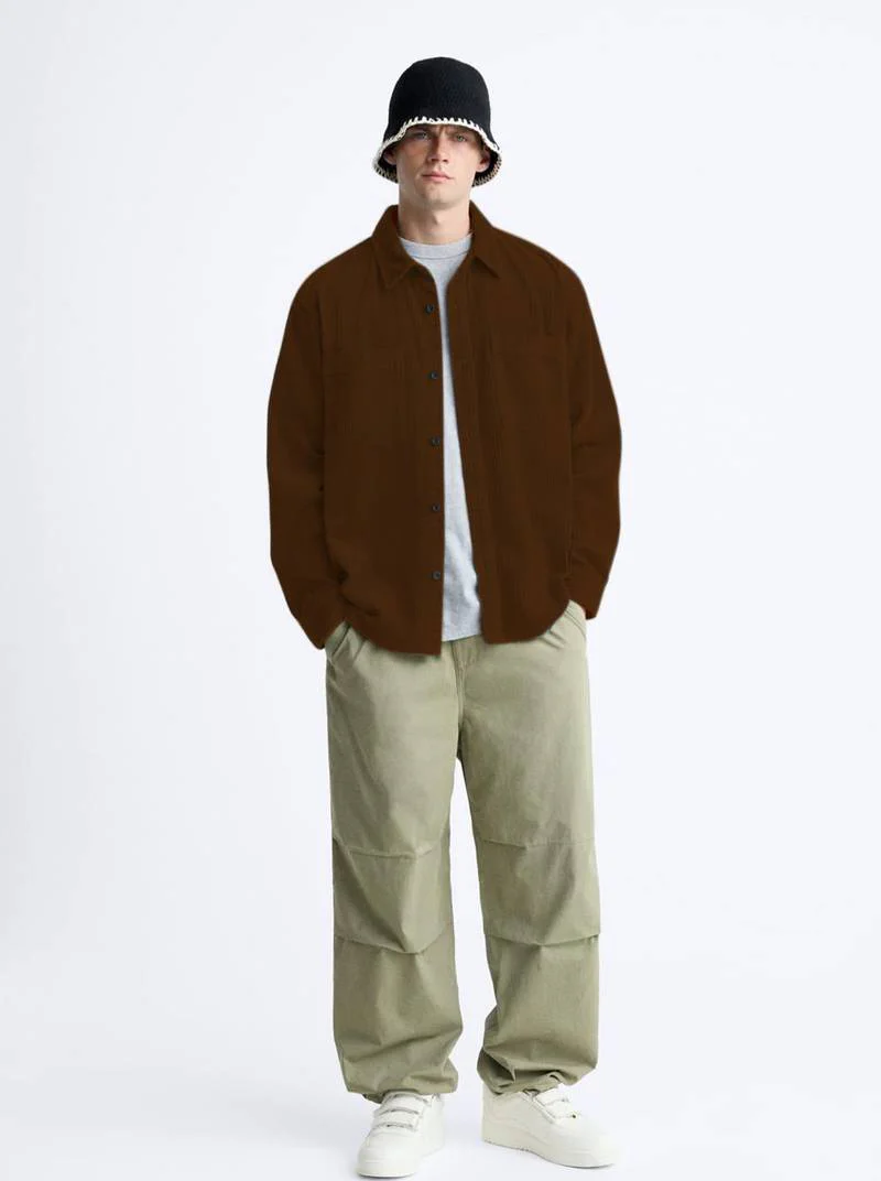 Tan Premium Corduroy Oversized Shirt - Image 2