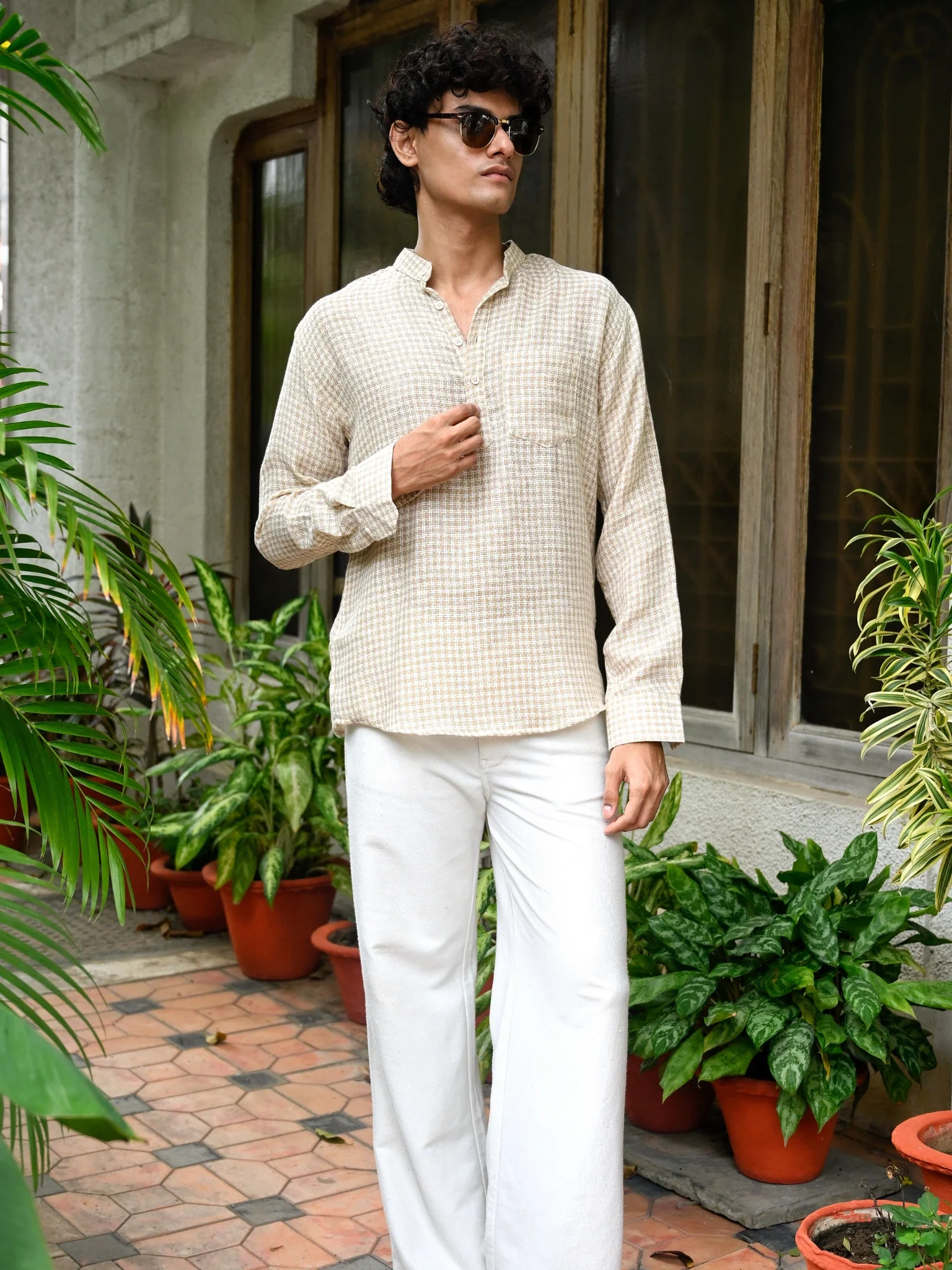 Tan Self pattern yarn Dyed Short Kurta - Image 2