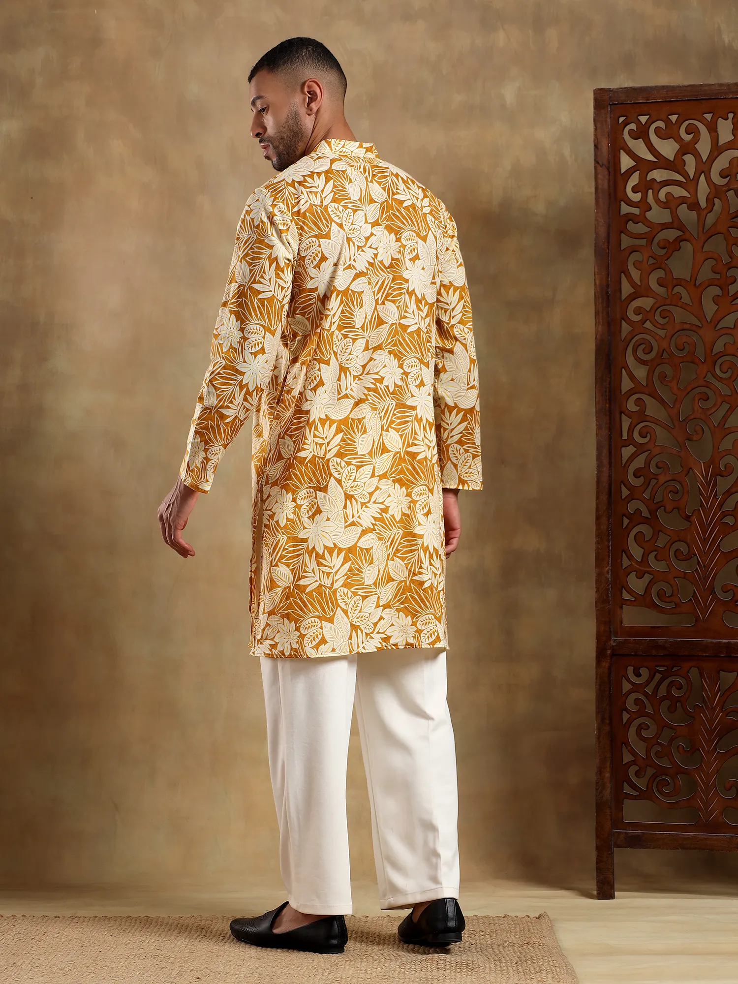 Tropic Mustard Printed Long Kurta & pyjama set - Image 2
