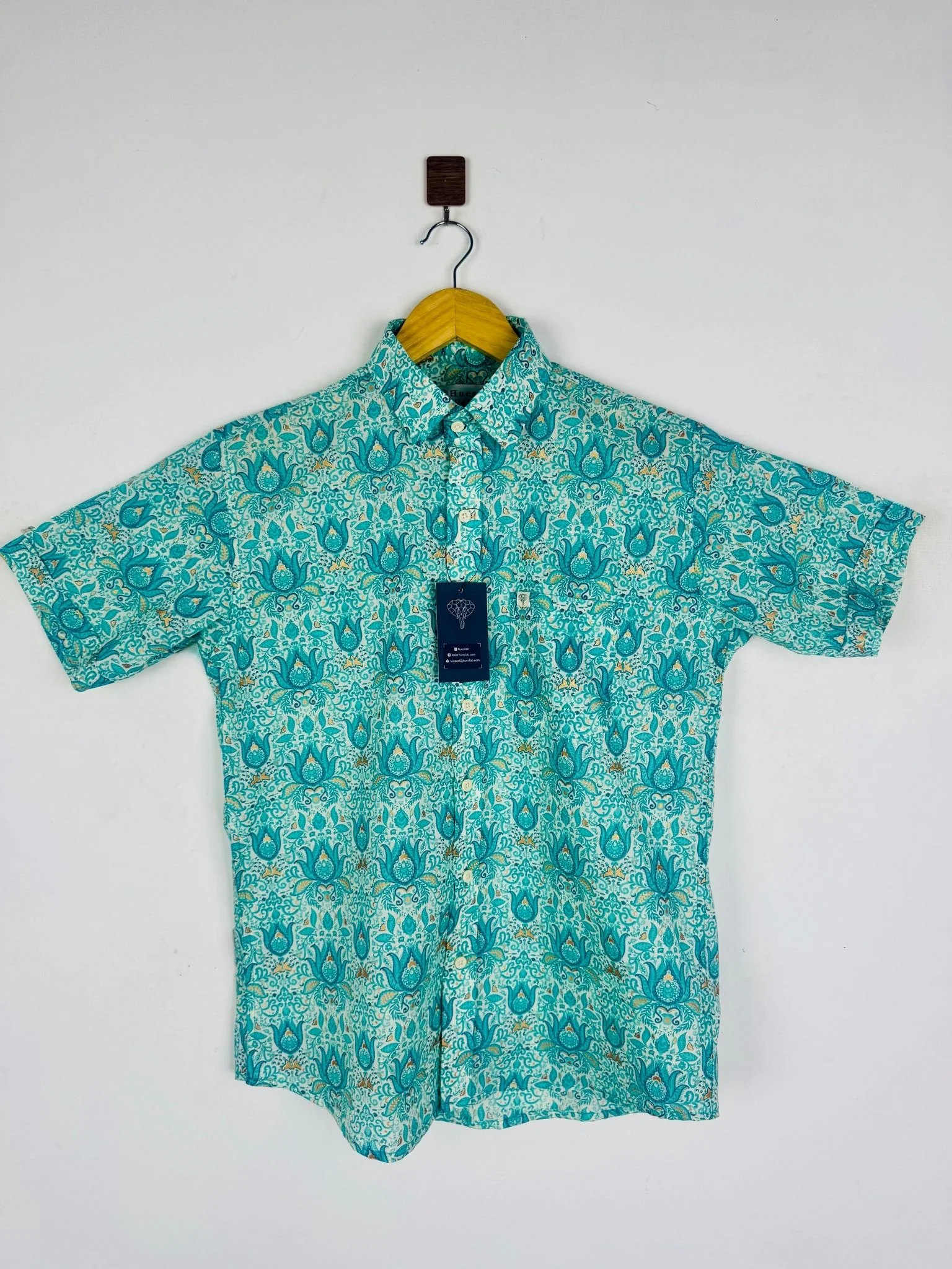Turquoise Majestic Foil Half Sleeves Shirt - Image 2