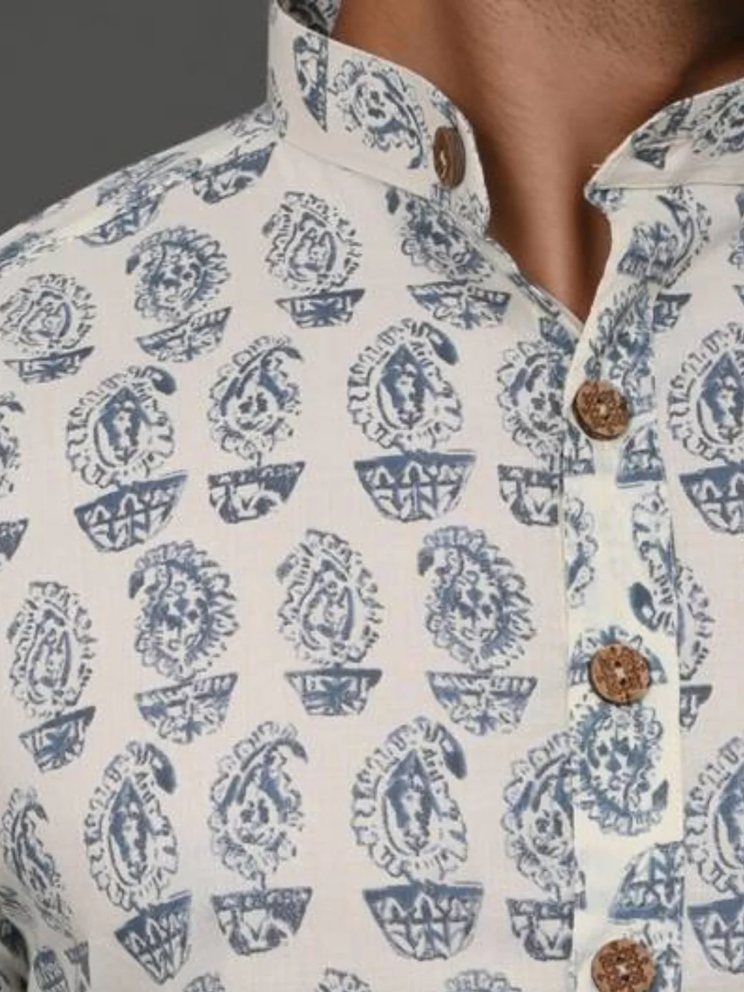 White Blue Flower Printed long Kurta & Pyjama Set - Image 4
