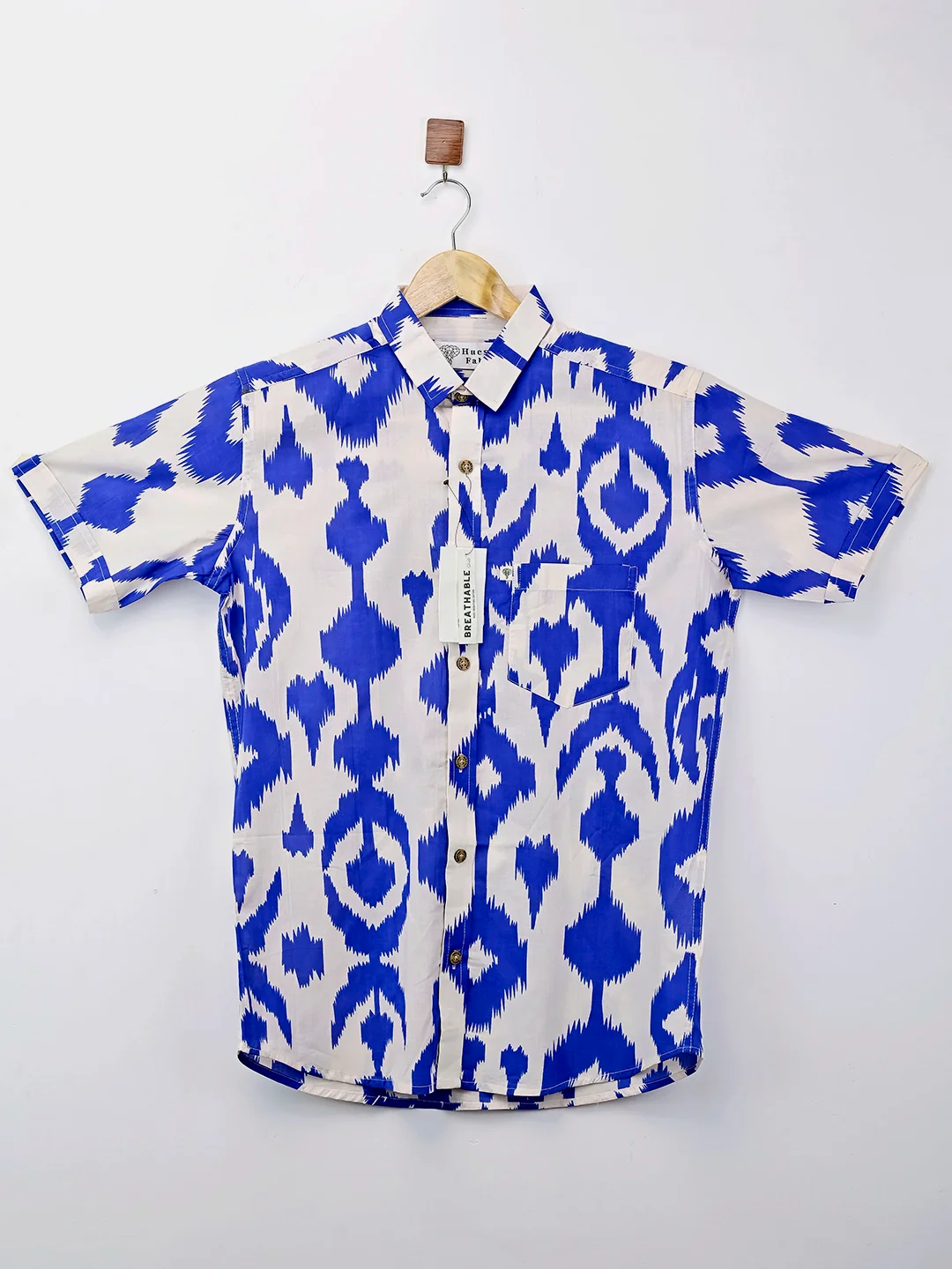 White Blue Ikat Half Sleeves Shirt - Image 2