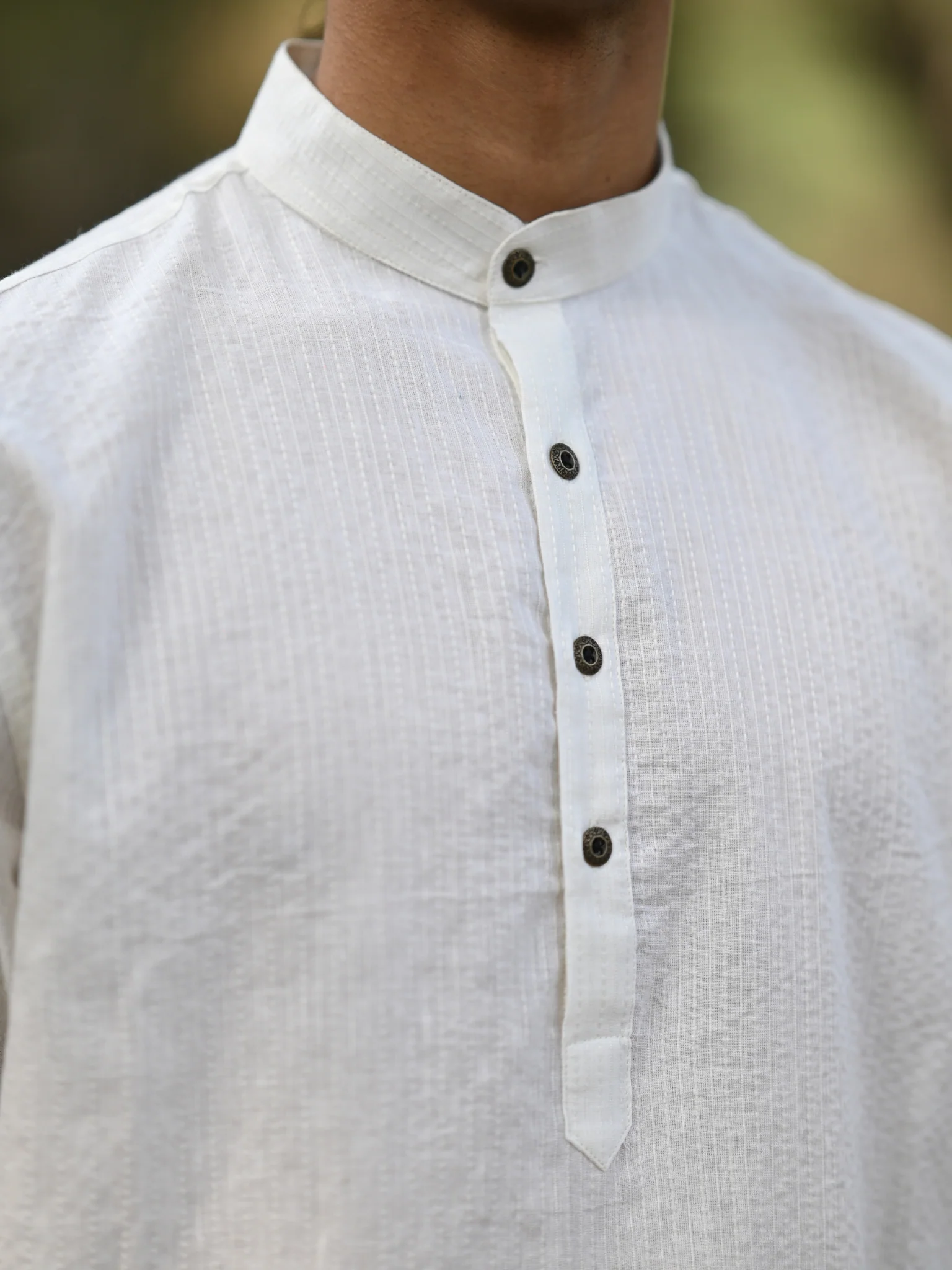 White Kantha Thread Work Long Kurta & pyjama set - Image 2