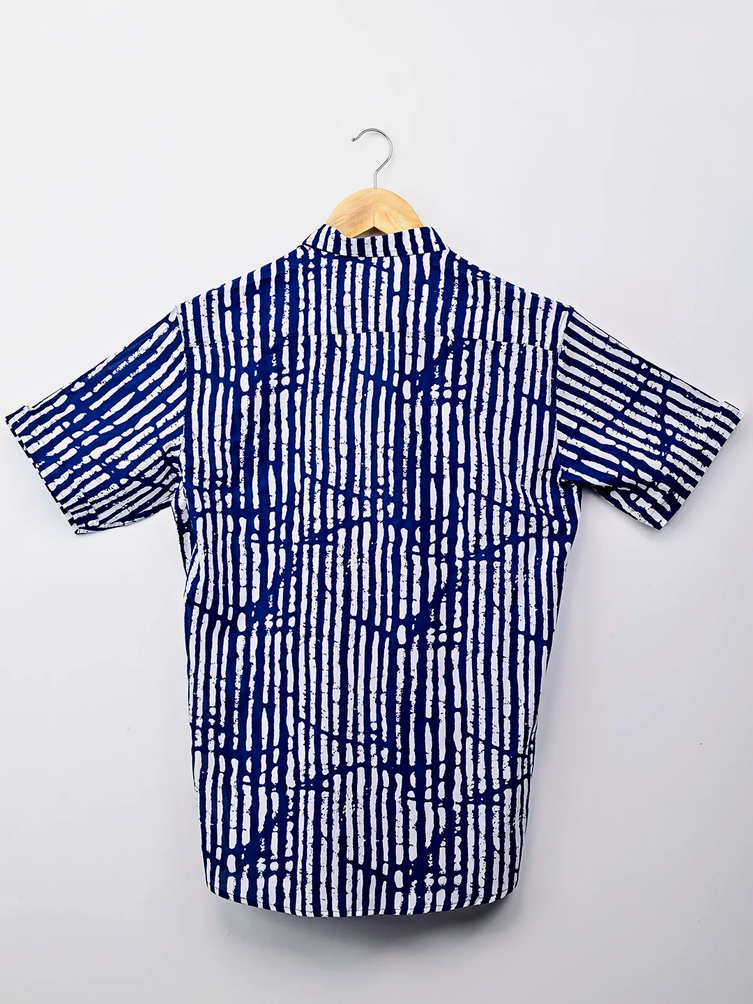 White & Navy Blue Lining Half-Sleeves Shirt - Image 3
