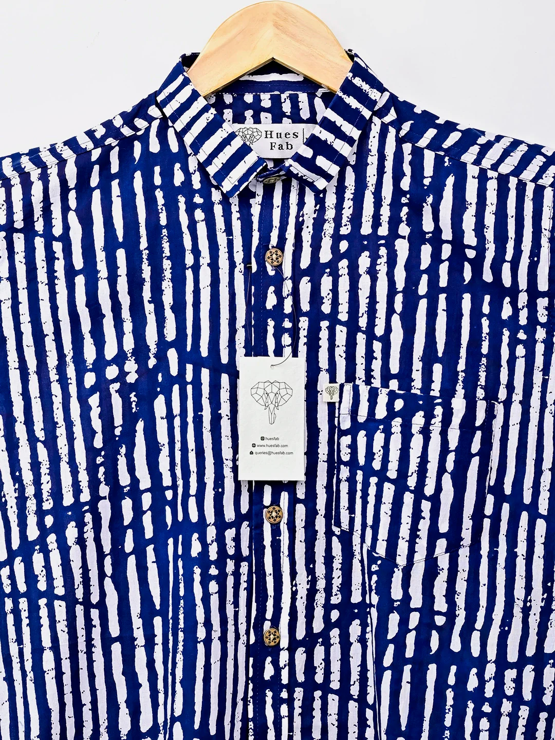 White & Navy Blue Lining Half-Sleeves Shirt - Image 4