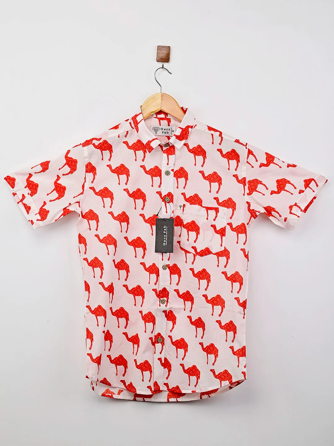 white and red camel printed half-sleeves shirt - Image 2