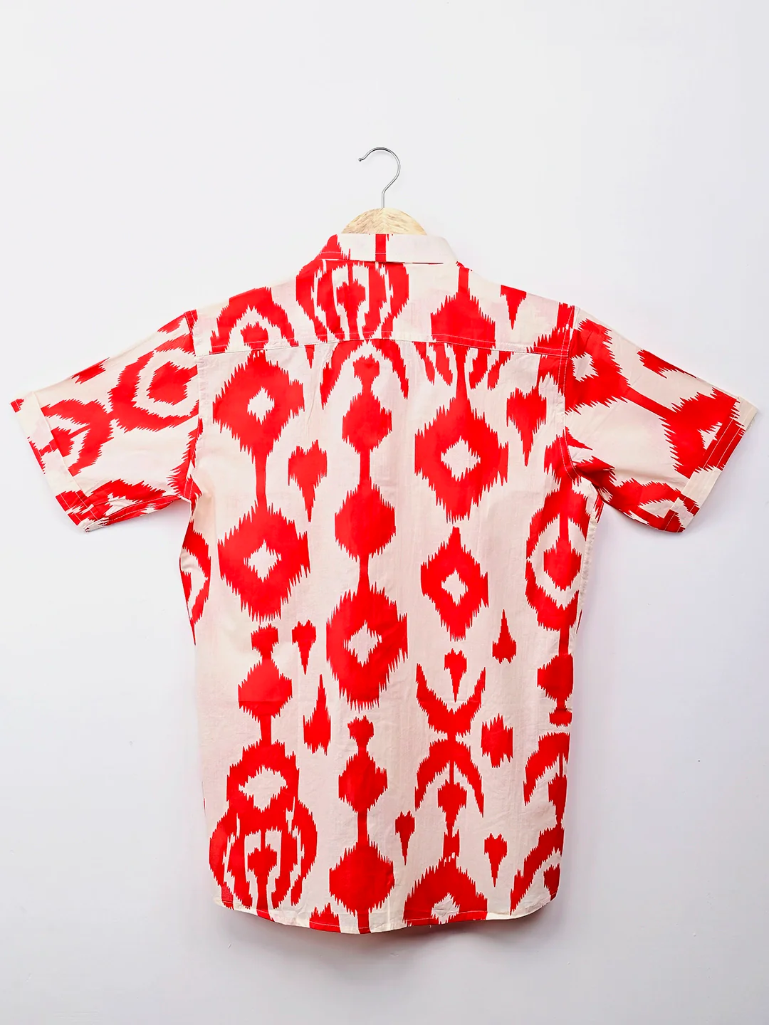 White Red Ikat Half-Sleeves Shirt - Image 3