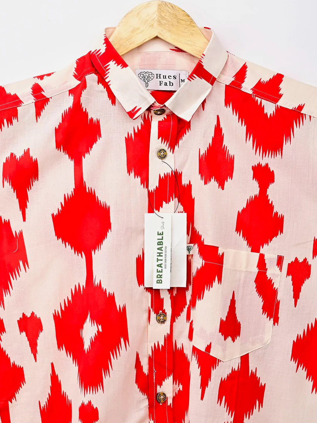 White Red Ikat Half-Sleeves Shirt - Image 4