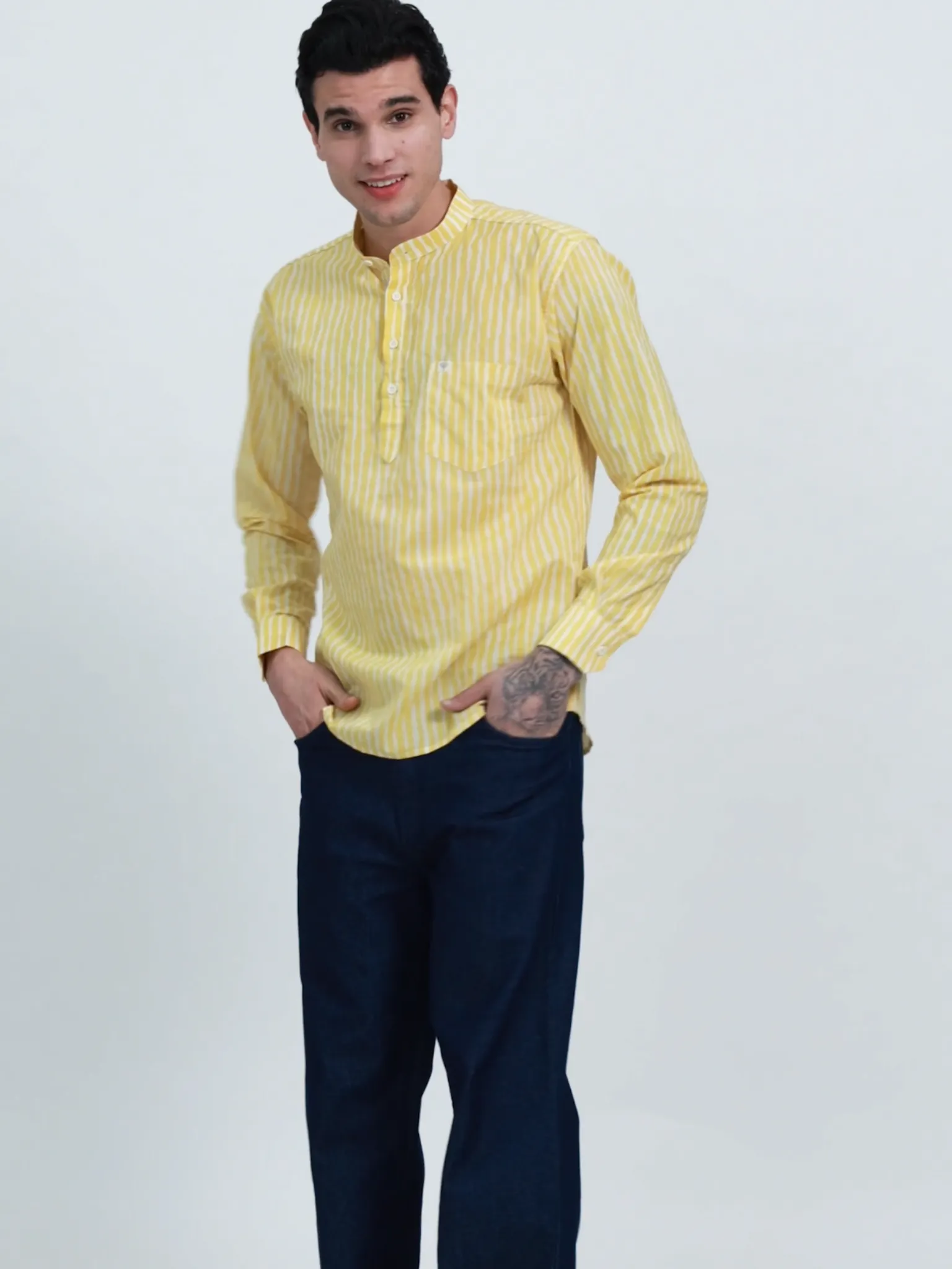 yellow lining printed short kurta - Image 3