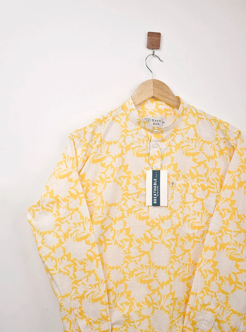 Yellow White Floral Short Kurta - Image 4