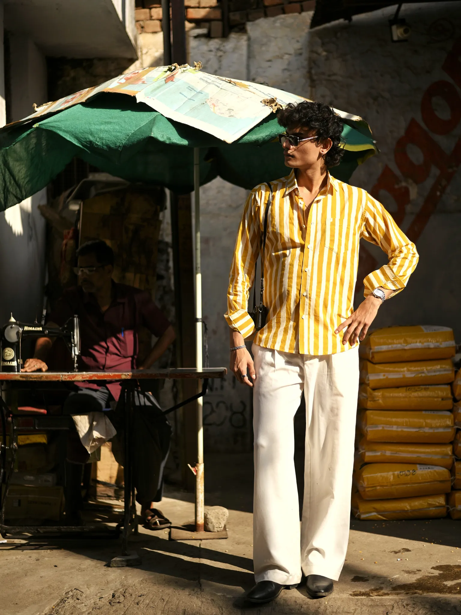 yellow-White stripes Full Sleeves Shirt - Image 2